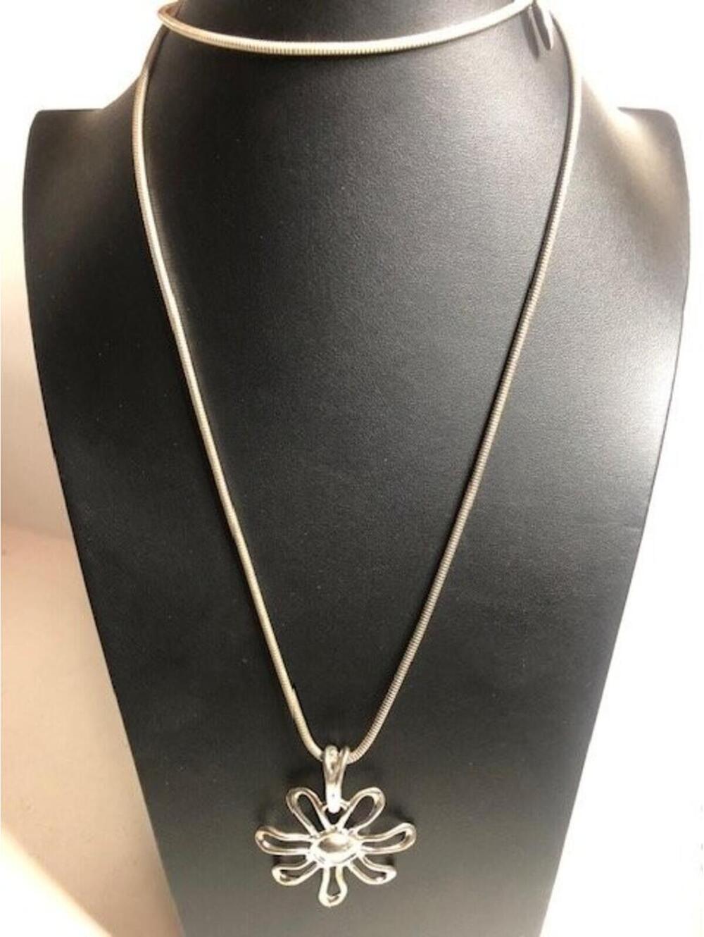 B1389 Echo Design Open Petal Flower Pendant Necklace Silver Tone Snake Chain